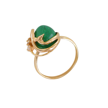 Vergoldete Damen-ring aus 925er Silber mit Malachit und Zirkonia 