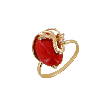 Vergoldete Damen-ring aus 925er Silber mit Koralle und Zirkonia 