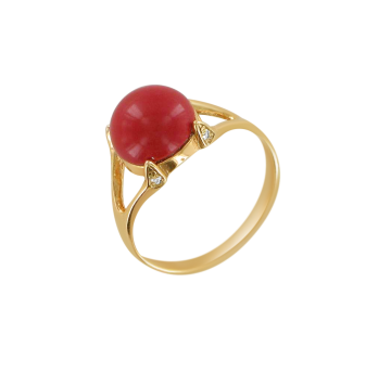 Vergoldete Damen-ring aus 925er Silber mit Koralle und Zirkonia 
