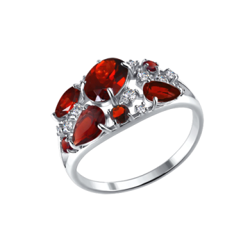 Damenring aus 925er Sterling Silber mit Granat, Zirkonia 
