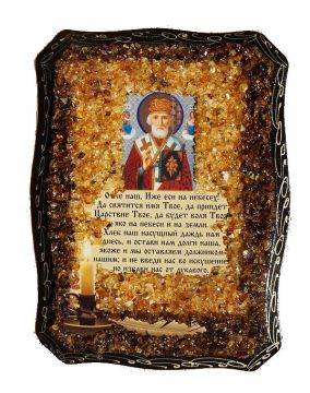 Russische Orthodoxe Ikone ist mit echtem Bernstein dekoriert 
