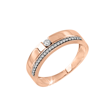 Lady´s ring in red gold of 585 assay value with diamonds 