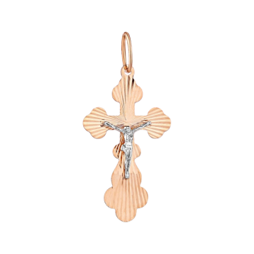 Cross from red and white gold of 585 assay value 