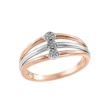 Lady´s ring in red and white gold of 585 assay value with diamonds 