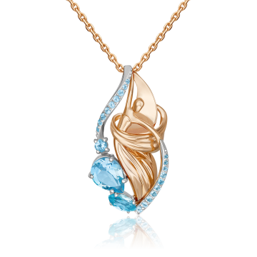 Pendant in red gold of 585 assay value with blue topaz 