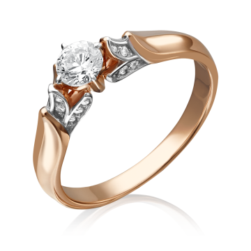 Lady´s ring in red and white gold of 585 assay value with zirconia 