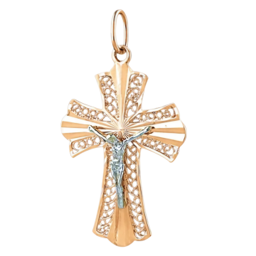 Cross from red and white gold of 585 assay value 