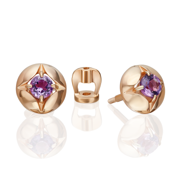 Серьги из красного золота 585 пробы. Вставка: аметист 