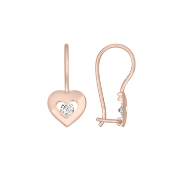 Infant earrings in red gold of 585 assay value (14ct) with zirconia 