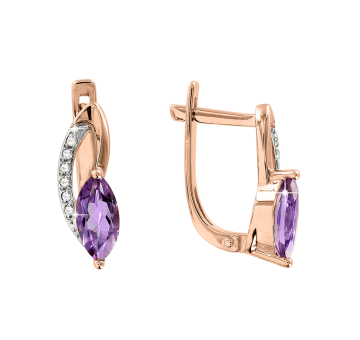 Ohrringe aus Rotgold 585° mit Brillanten und Amethyst 