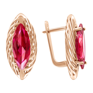 Серьги из красного золота 585 пробы с фианитами 