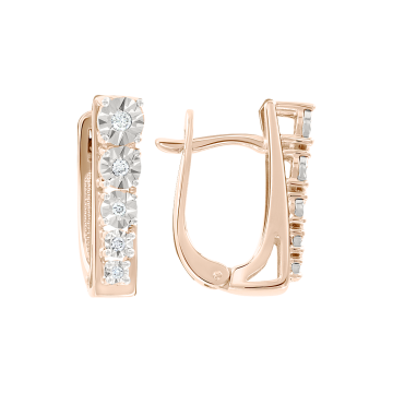 Earrings in red gold of 585 assay value with diamonds 