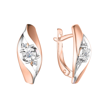 Earrings in red and white gold of 585 assay value with diamonds 