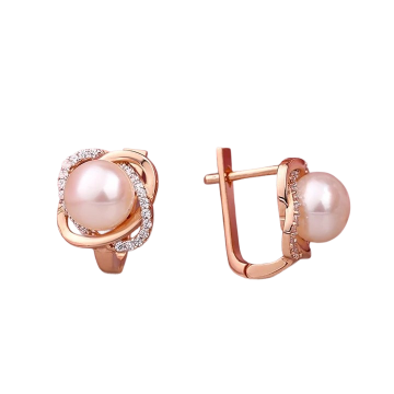 Серьги из красного золота 585 пробы с жемчугом 