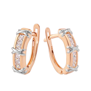 Серьги из красного золота 585 пробы с фианитами 