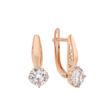 Серьги из красного золота 585 пробы с фианитами 