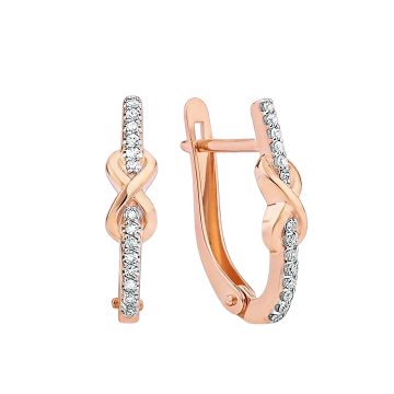 Earrings in red gold of 585 assay value with diamonds 