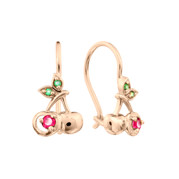 Infant earrings in red gold of 585 assay value (14ct) with zirconia 