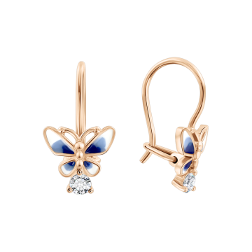 Kinder Ohrringe aus Rotgold 585° mit Emaille und Zirkonia 