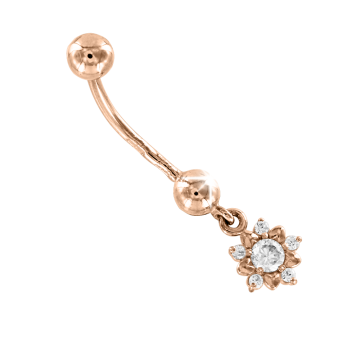 Rotgold 585 Bauchpiercing mit Zirkonia 