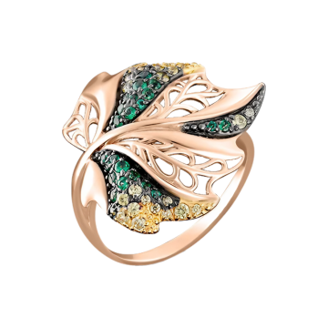 Lady´s ring in red gold of 585 assay value with zirconia 