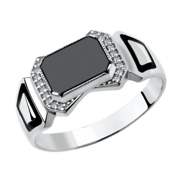 Herrenring  - 925er Sterling Silber mit Zirkonia, Emaille 