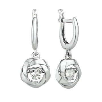 Серебряные серьги 925 пробы, с танцующими фианитами 