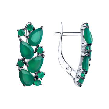 Серебряные серьги 925 пробы с агатами и фианитами 