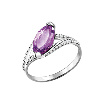 Серебряное кольцо. Вставка: фианит, аметист 