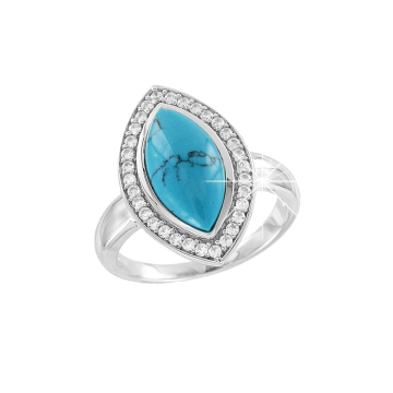 Серебряное кольцо. Вставка: фианиты и бирюза 