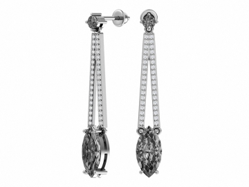 Silver earrings with synthetic gray quartz and colorless cubic zirkonia 