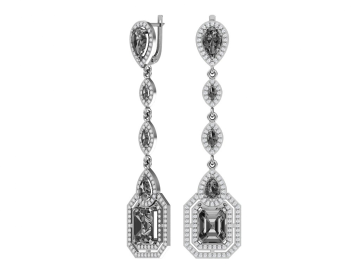 Ohrringe aus 925er Sterling Silber mit synthetischem grauem Quarz und farblosen Zirkonia 