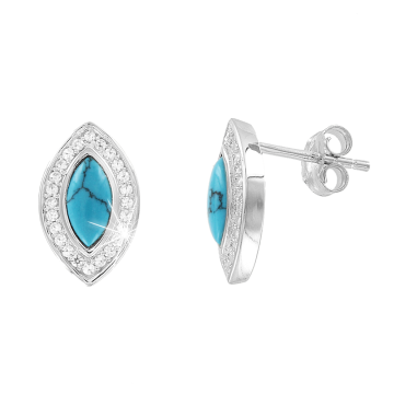 Серебряные серьги 925 пробы, вставка Циркон и Бирюза 
