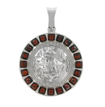 Серебряная подвеска 925 пробы, знак зодиака "Рыбы" Вставка: натуральный янтарь 