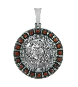 Серебряная подвеска 925 пробы, знак зодиака "Телец" Вставка: натуральный янтарь 