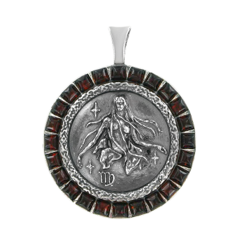 Серебряная подвеска 925 пробы, знак зодиака "Дева" Вставка: натуральный янтарь 