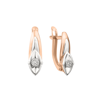 Earrings in red and white gold of 585 assay value with diamonds 