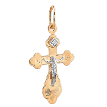 Cross from red and white gold of 585 assay value with diamond 