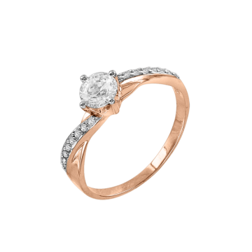 Кольцо из красного золота с кристаллами Swarovski и фианиты 