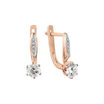 Серьги из красного Золота 585 пробы с кристаллами Swarovski и цирконом 