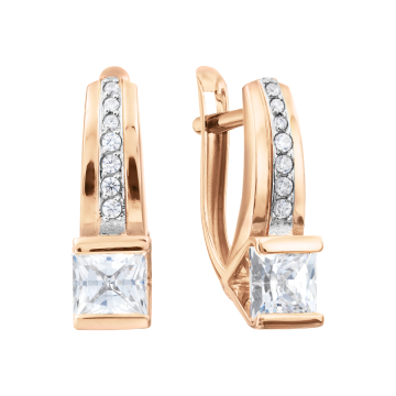 Серьги из красного золота 585 пробы с фианитами 