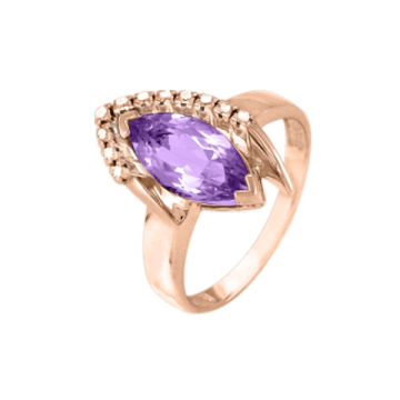 Rotgold 585° Damenring mit Amethyst, Zirkonia 