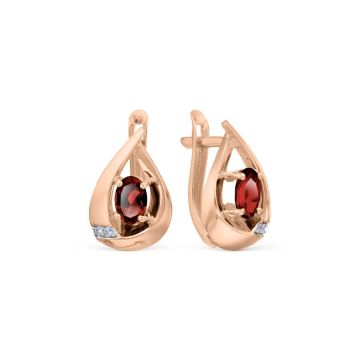 Серьги из красного золота 585 пробы с гранатом и фианитами 