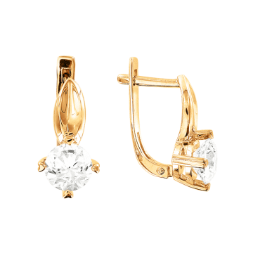 Серьги из желтого Золота 585 пробы с Фианитами Swarovski 