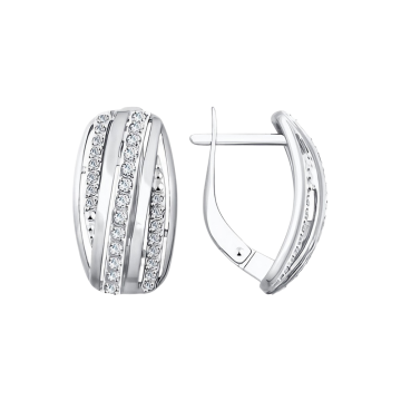 Серьги из белого Золота 585 пробы с фианитами 